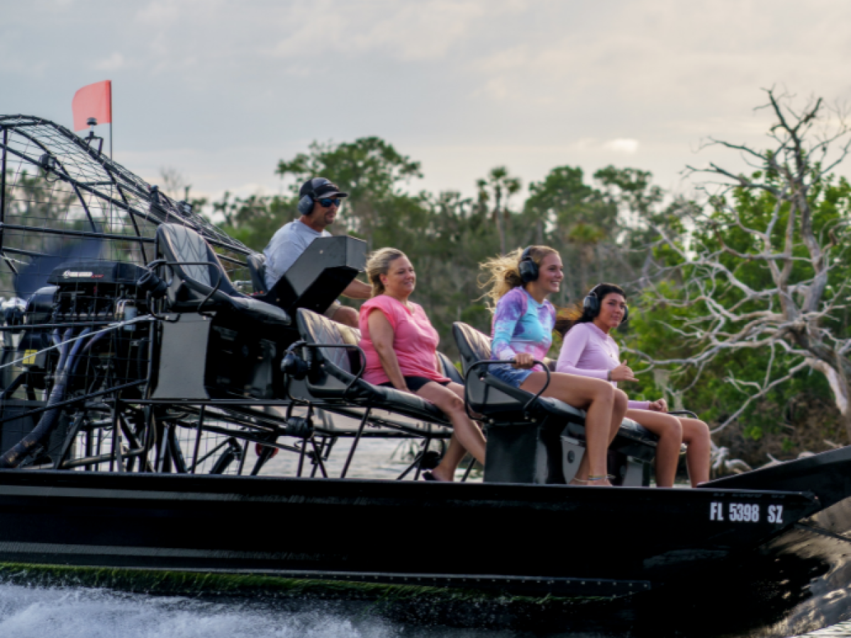 a group of people riding on the back of a boat